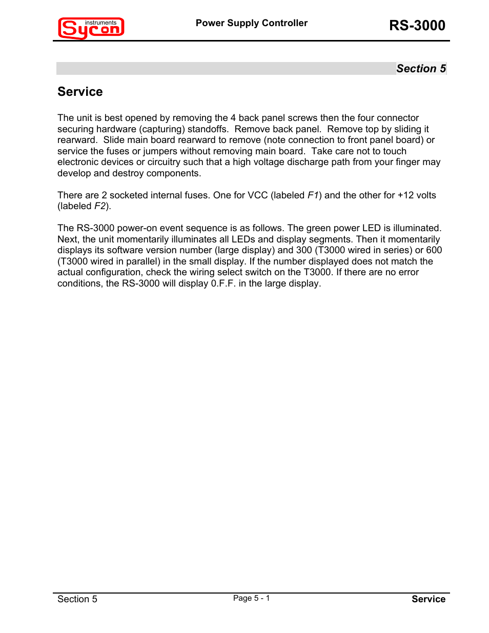 Rs-3000, Service | INFICON RS-3000 Power Supply Controller User Manual | Page 24 / 26