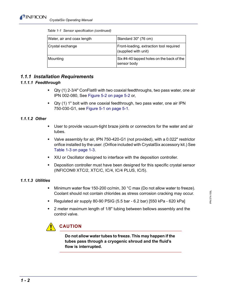 1 installation requirements, 1 feedthrough, 2 other | 3 utilities | INFICON CrystalSix Sensor User Manual | Page 10 / 54