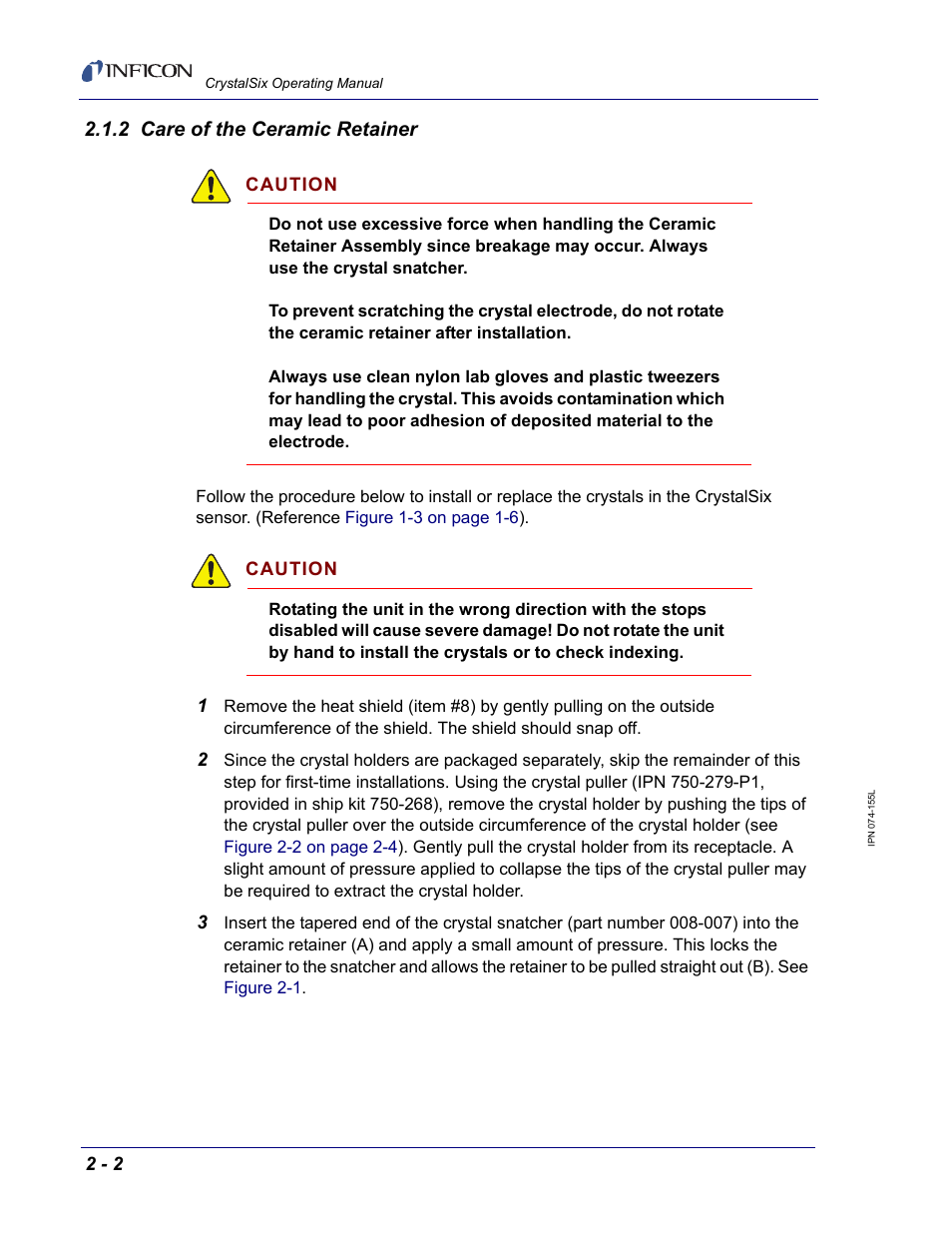 2 care of the ceramic retainer | INFICON CrystalSix Sensor User Manual | Page 16 / 54