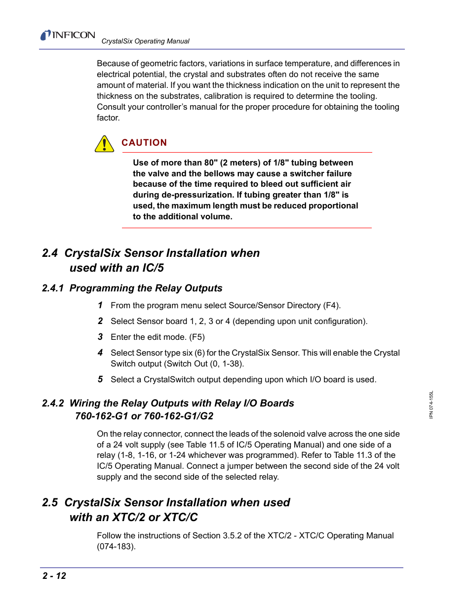 1 programming the relay outputs | INFICON CrystalSix Sensor User Manual | Page 26 / 54