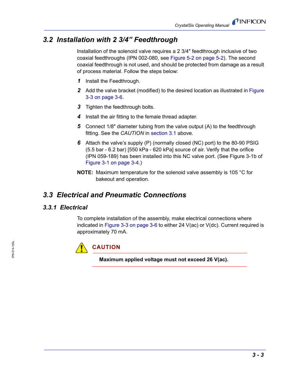 2 installation with 2 3/4” feedthrough, 3 electrical and pneumatic connections, 1 electrical | INFICON CrystalSix Sensor User Manual | Page 33 / 54