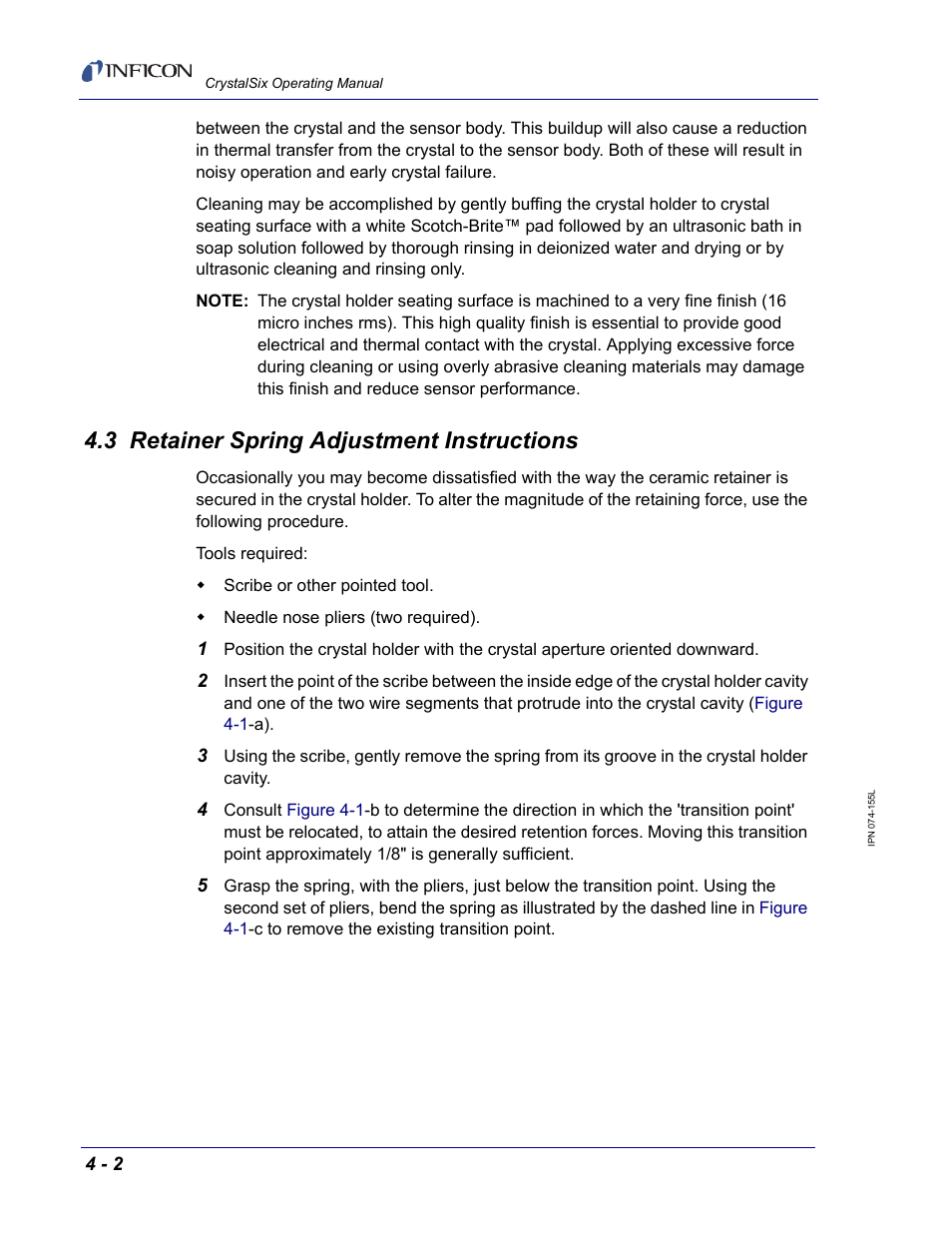 3 retainer spring adjustment instructions | INFICON CrystalSix Sensor User Manual | Page 38 / 54