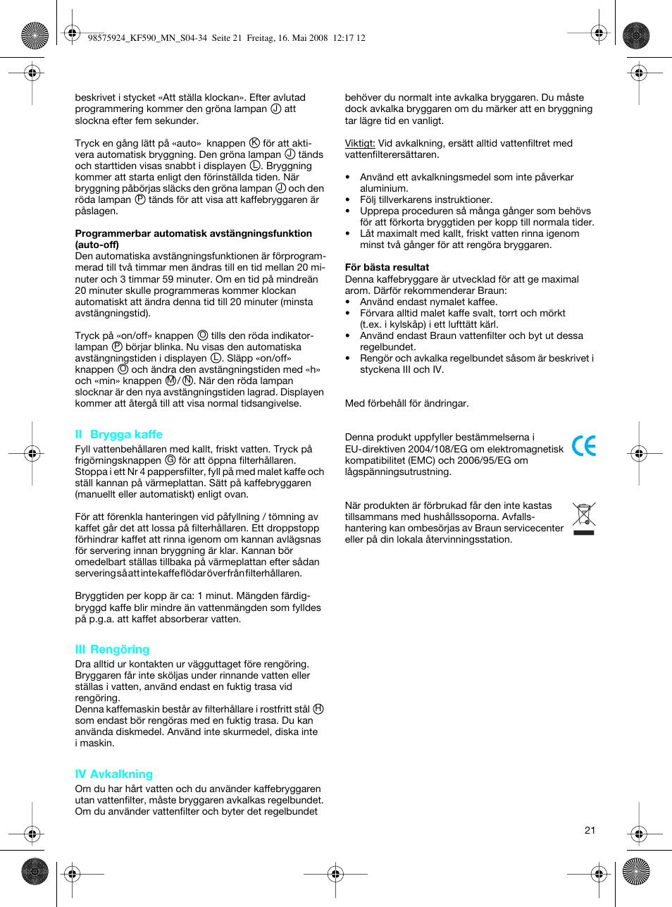 Braun KF 590 User Manual | Page 21 / 29