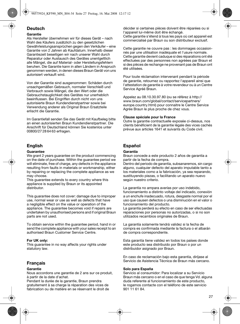Braun KF 590 User Manual | Page 27 / 29