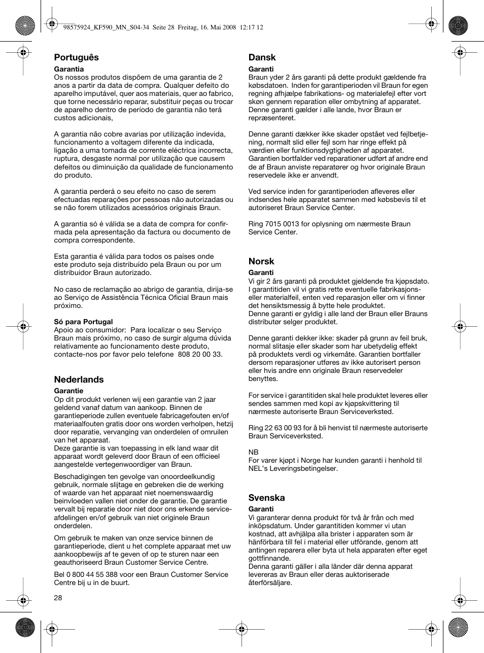 Braun KF 590 User Manual | Page 28 / 29