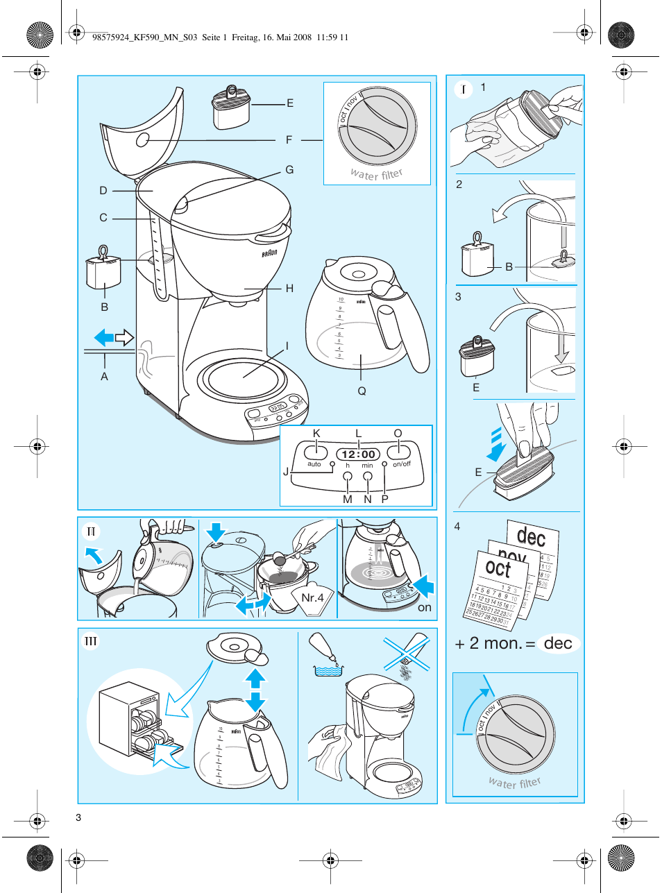 2 mon. = dec, Nr.4, Water filter | Hmin | Braun KF 590 User Manual | Page 3 / 29