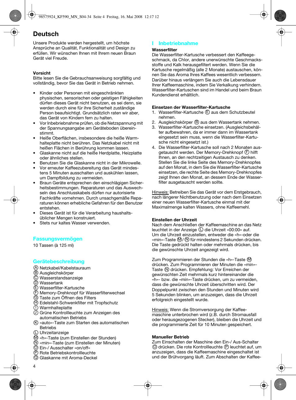 Deutsch | Braun KF 590 User Manual | Page 4 / 29