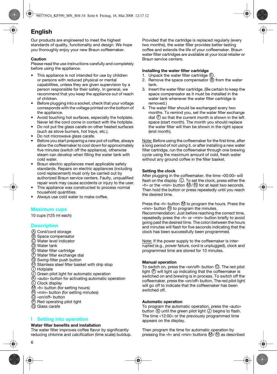 English | Braun KF 590 User Manual | Page 6 / 29