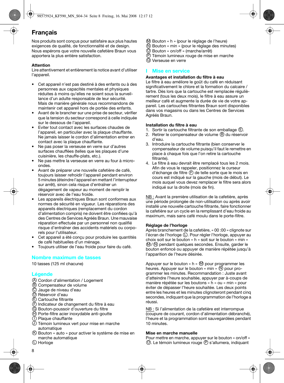 Français | Braun KF 590 User Manual | Page 8 / 29