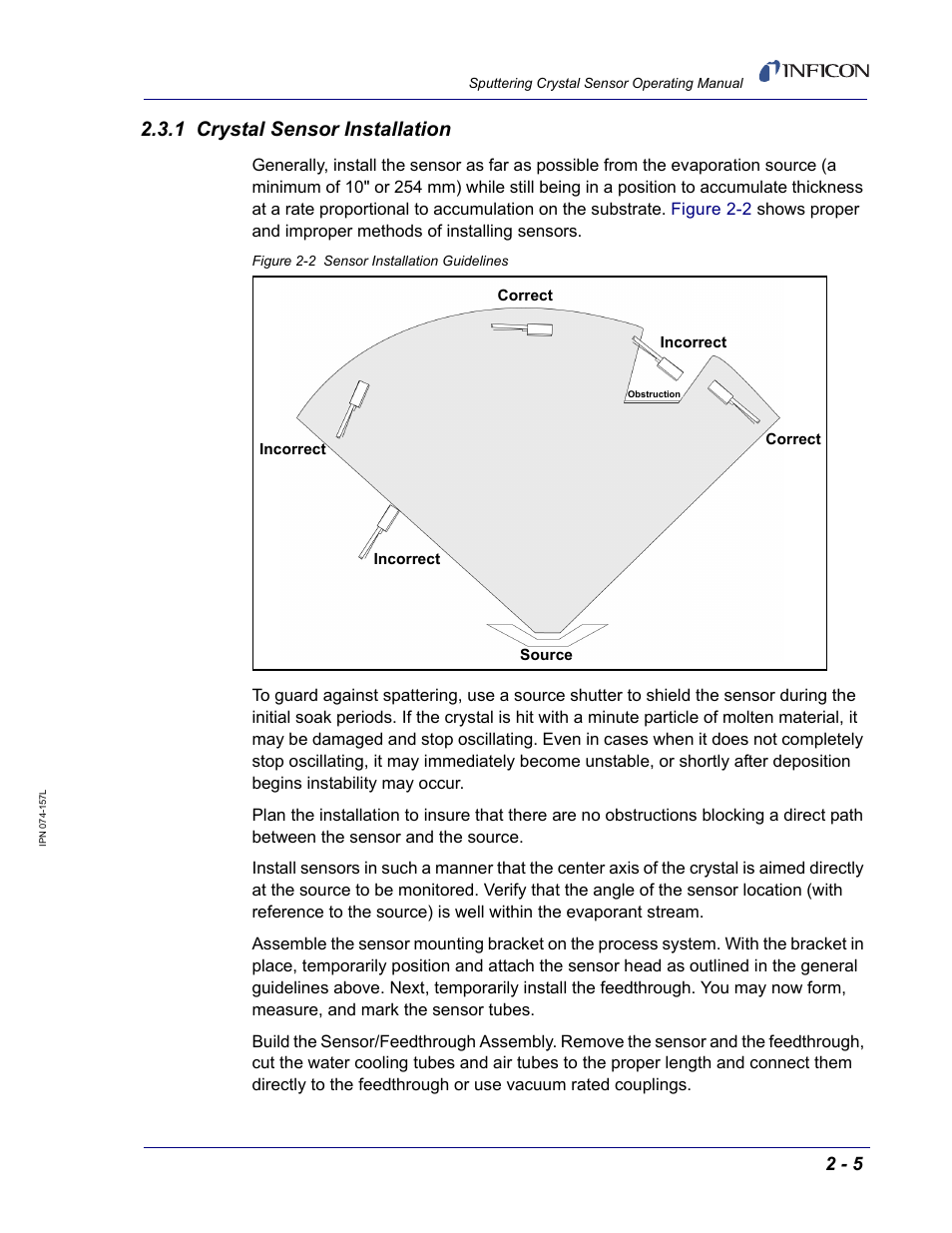 1 crystal sensor installation | INFICON Sputtering Sensor User Manual | Page 27 / 54