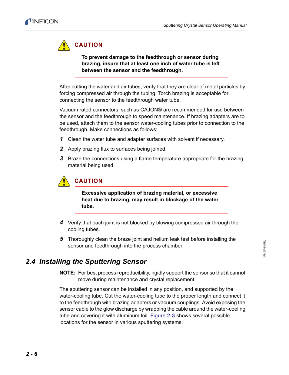 4 installing the sputtering sensor | INFICON Sputtering Sensor User Manual | Page 28 / 54