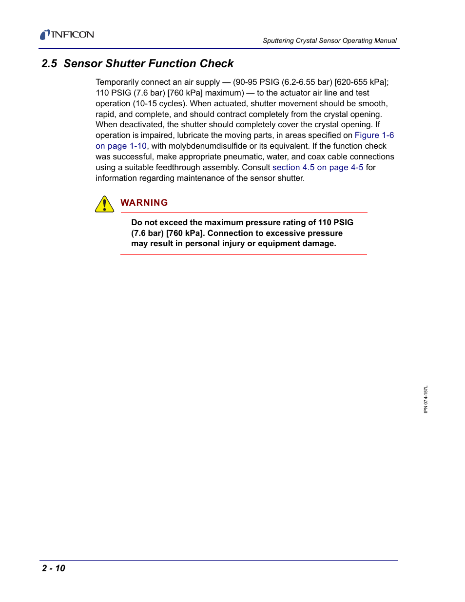 5 sensor shutter function check | INFICON Sputtering Sensor User Manual | Page 32 / 54