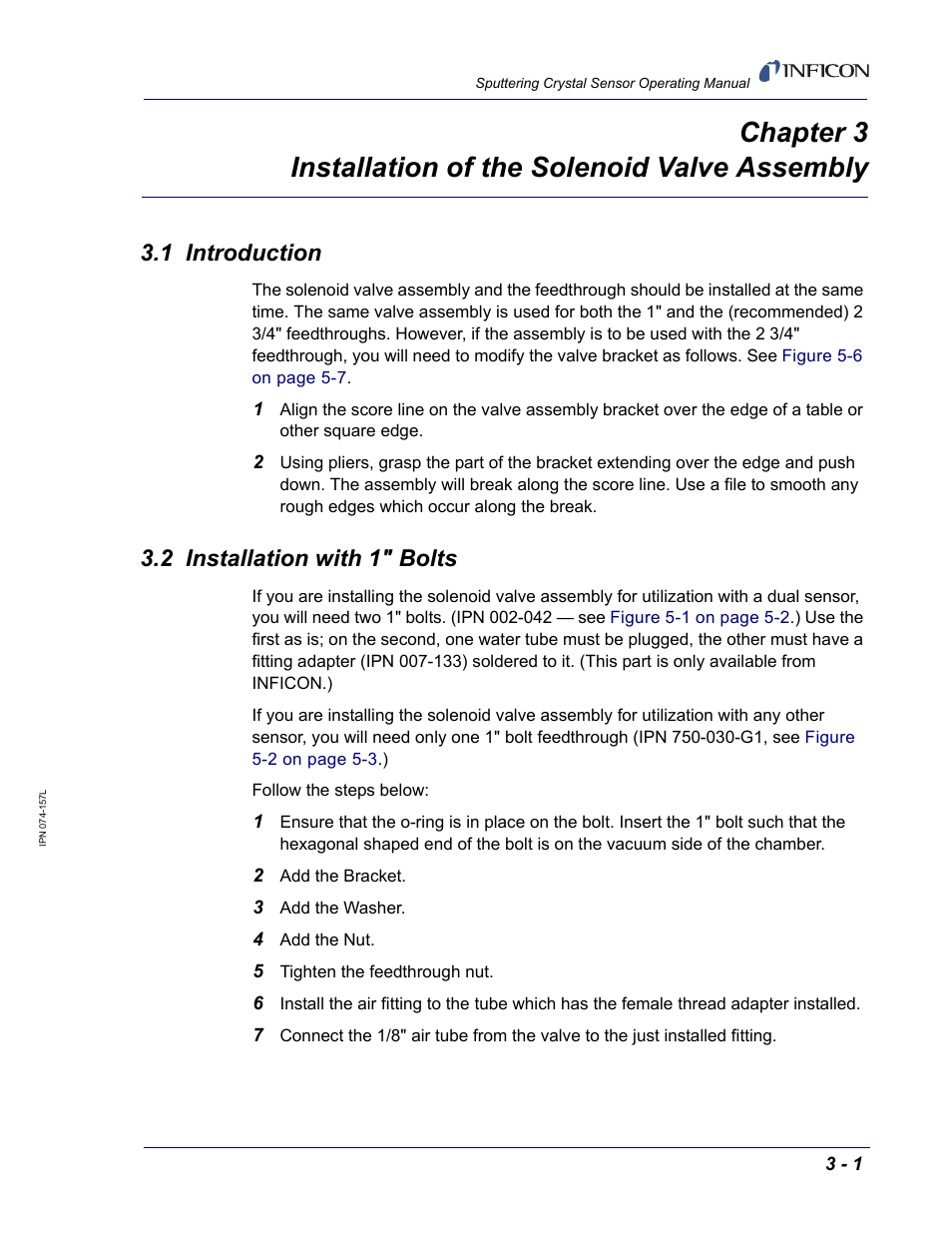 1 introduction, 2 installation with 1" bolts, Chapter 3 | INFICON Sputtering Sensor User Manual | Page 37 / 54
