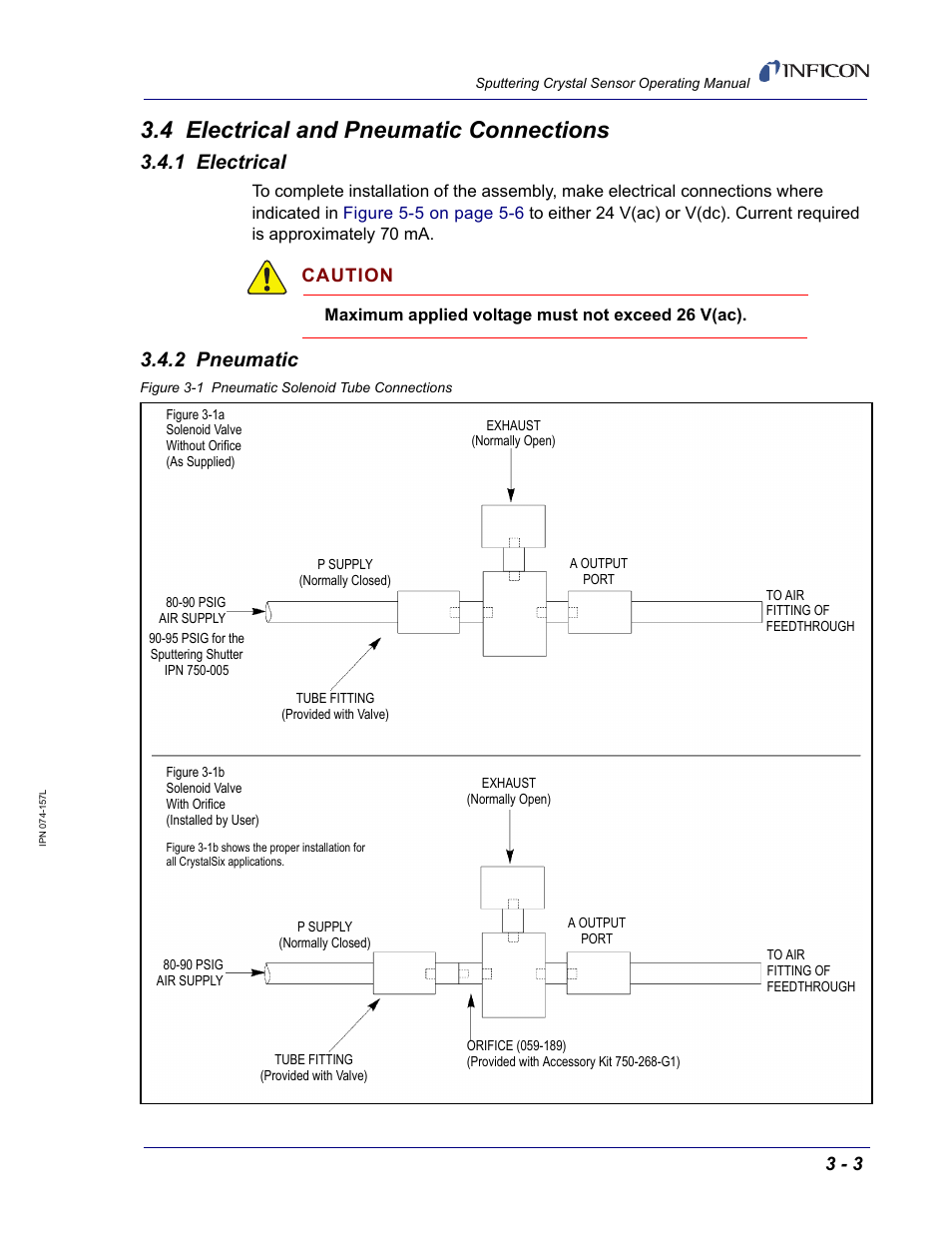 4 electrical and pneumatic connections, 1 electrical, 2 pneumatic | Caution | INFICON Sputtering Sensor User Manual | Page 39 / 54