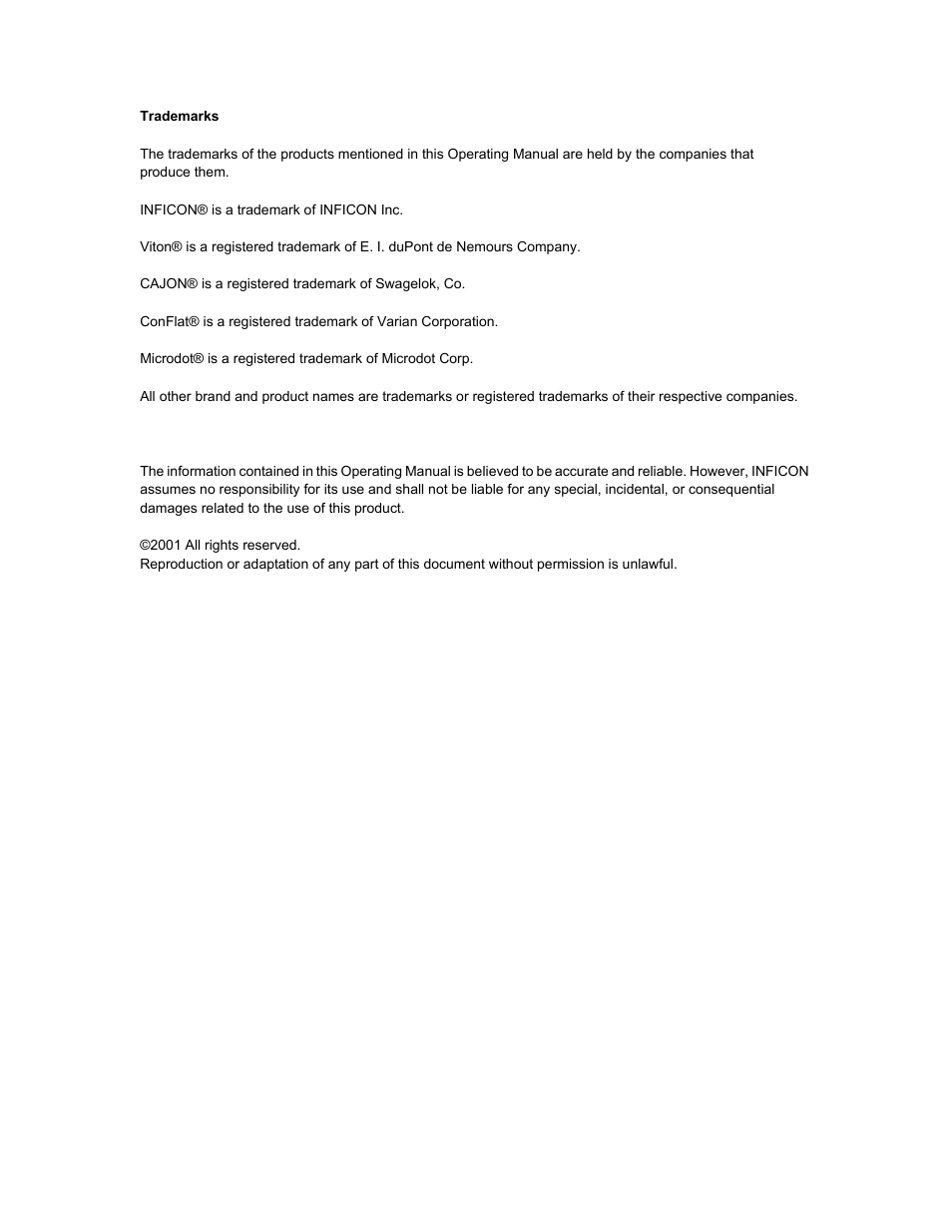 Trademarks | INFICON Sputtering Sensor User Manual | Page 4 / 54