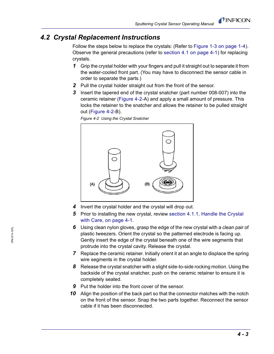 2 crystal replacement instructions | INFICON Sputtering Sensor User Manual | Page 43 / 54