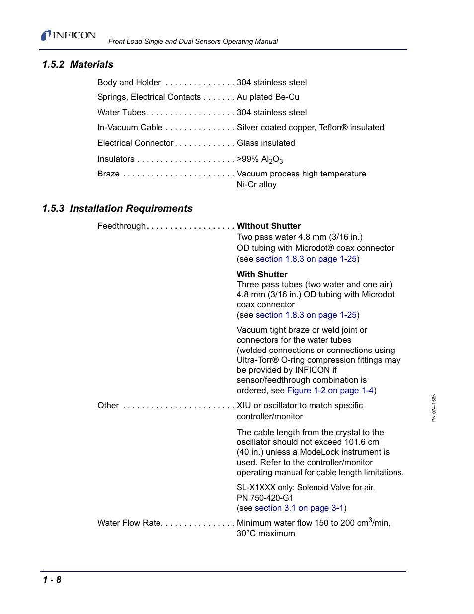 2 materials, 3 installation requirements | INFICON Front Load Single Sensor User Manual | Page 18 / 90