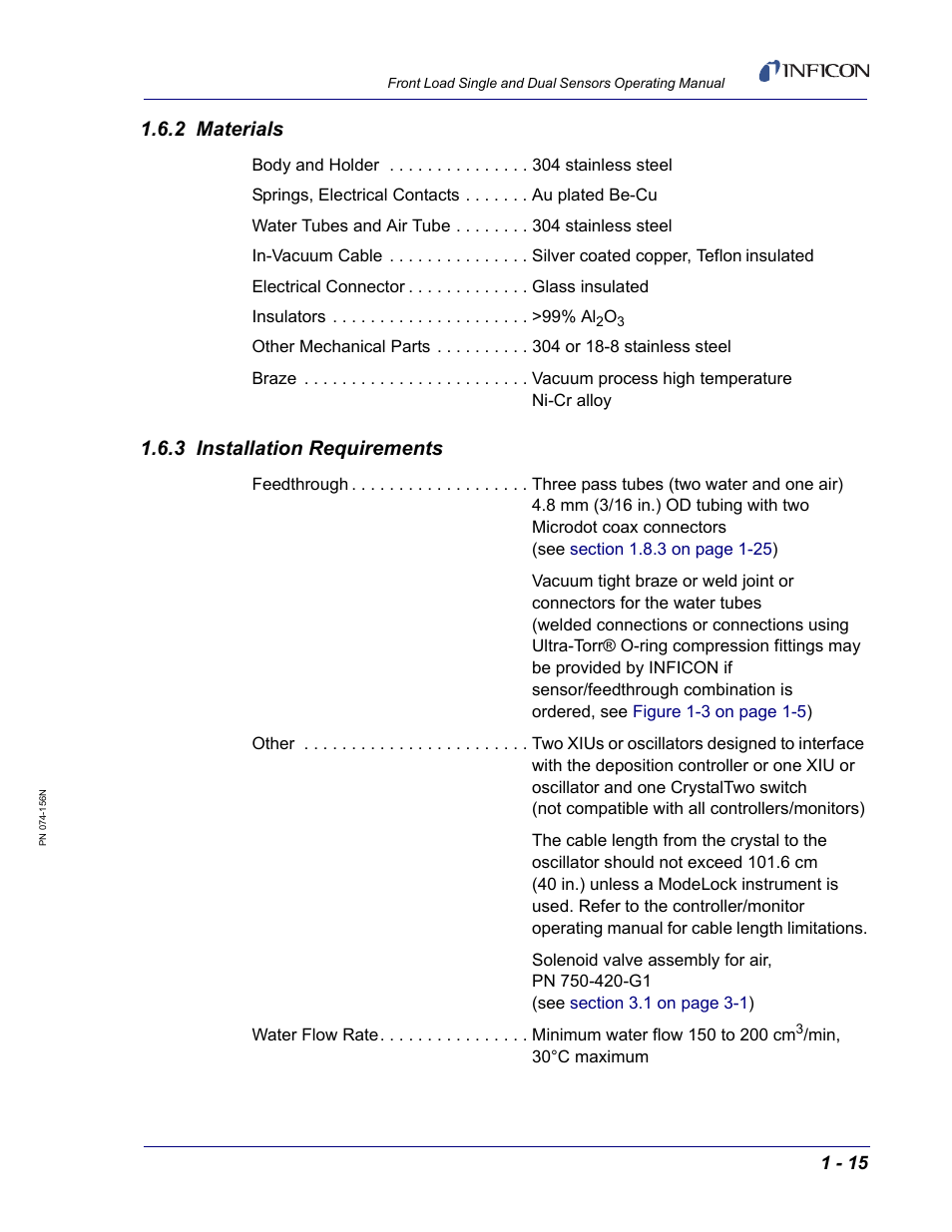 2 materials, 3 installation requirements | INFICON Front Load Single Sensor User Manual | Page 25 / 90