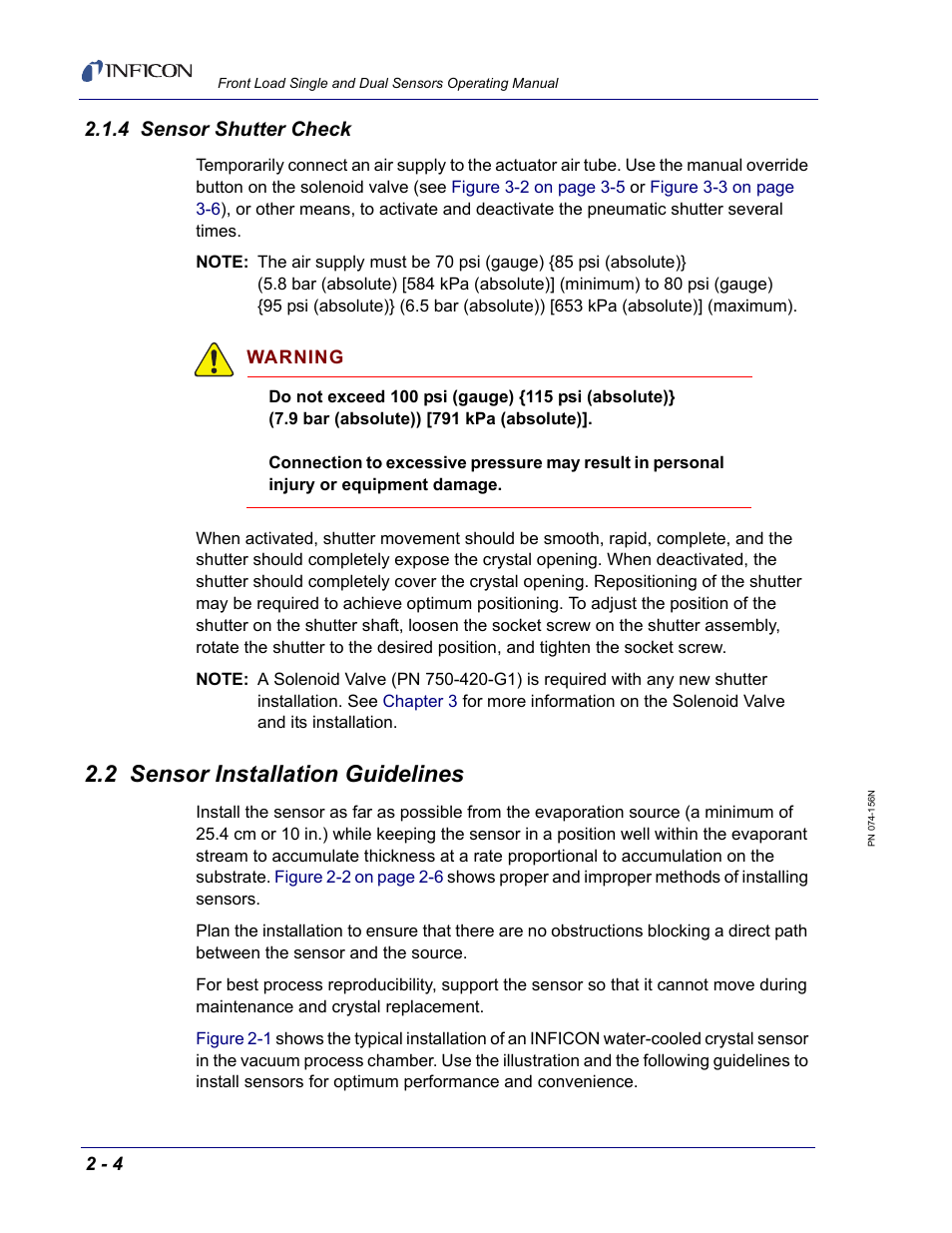 4 sensor shutter check, 2 sensor installation guidelines, Alled (see | Section 2.2 | INFICON Front Load Single Sensor User Manual | Page 50 / 90