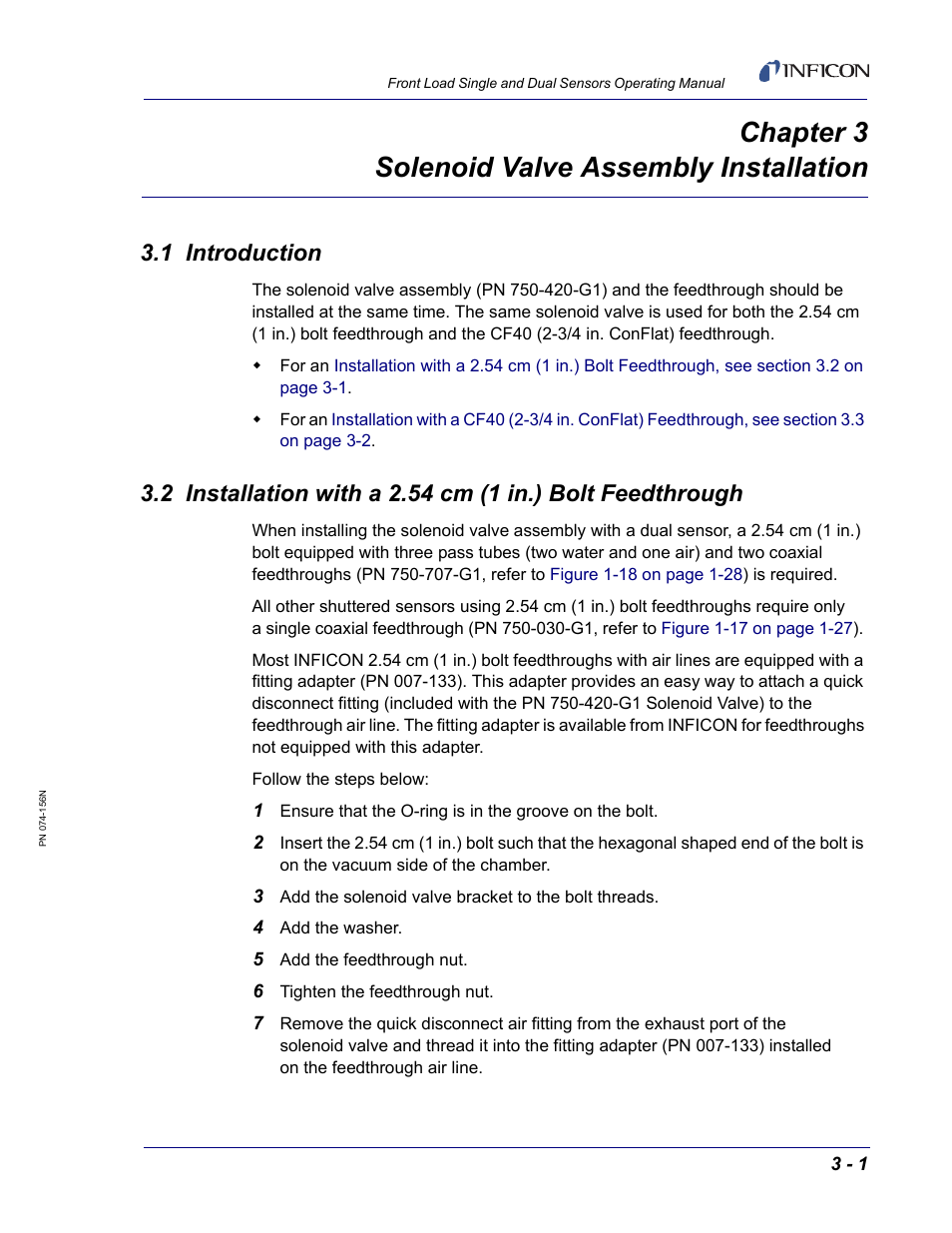 Chapter 3 solenoid valve assembly installation, 1 introduction, Chapter 3 | INFICON Front Load Single Sensor User Manual | Page 59 / 90