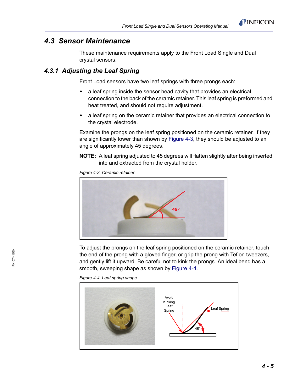 3 sensor maintenance, 1 adjusting the leaf spring | INFICON Front Load Single Sensor User Manual | Page 69 / 90