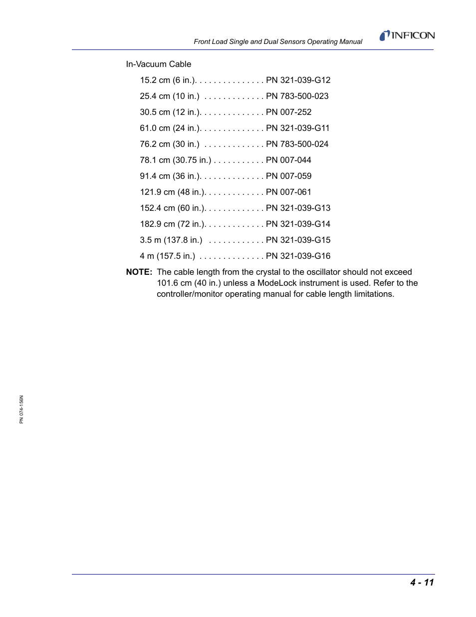 INFICON Front Load Single Sensor User Manual | Page 75 / 90