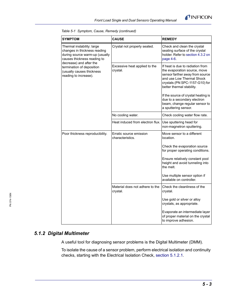 2 digital multimeter, Section 5.1.2 | INFICON Front Load Single Sensor User Manual | Page 79 / 90
