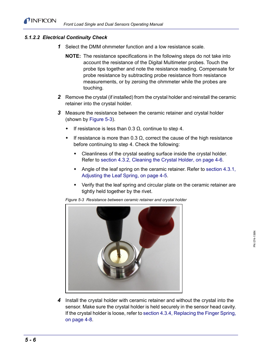 2 electrical continuity check, Section | INFICON Front Load Single Sensor User Manual | Page 82 / 90