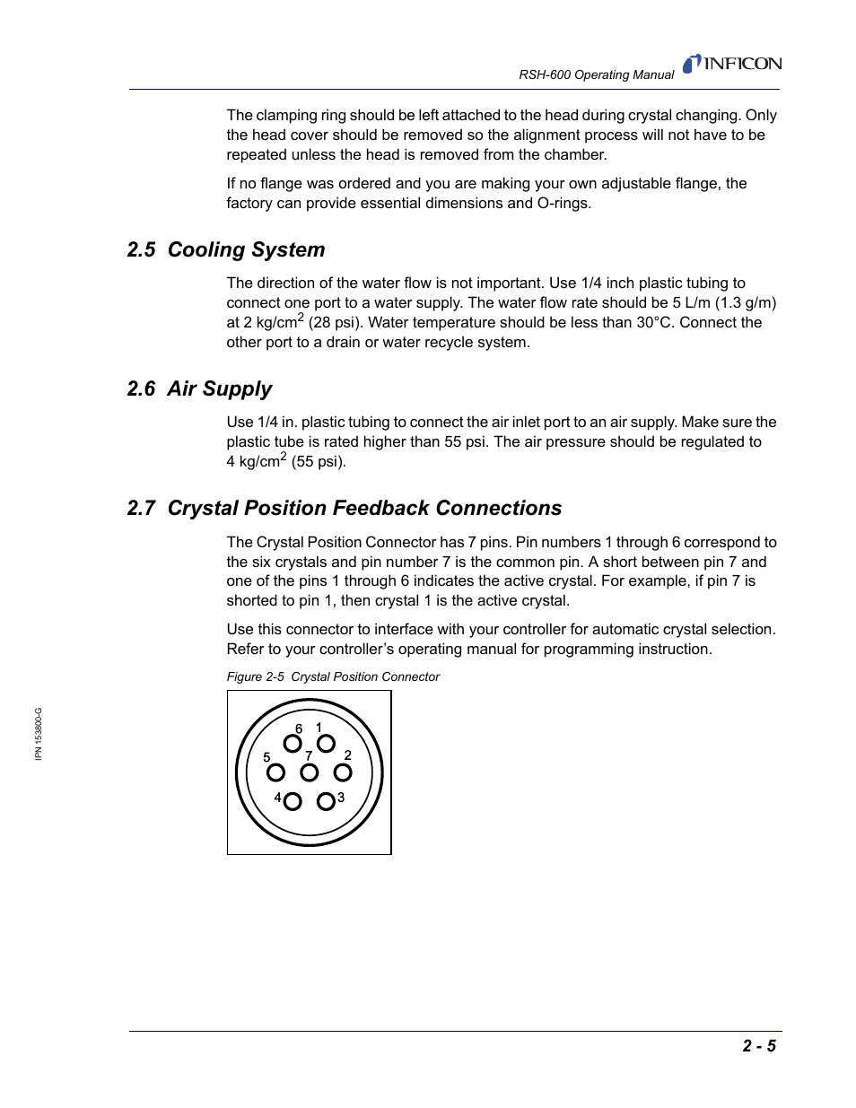 5 cooling system, 6 air supply, 7 crystal position feedback connections | INFICON RSH-600 Rotary Sensor User Manual | Page 21 / 34