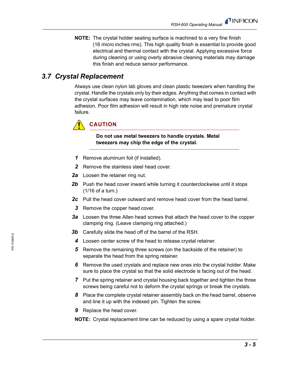 7 crystal replacement | INFICON RSH-600 Rotary Sensor User Manual | Page 27 / 34