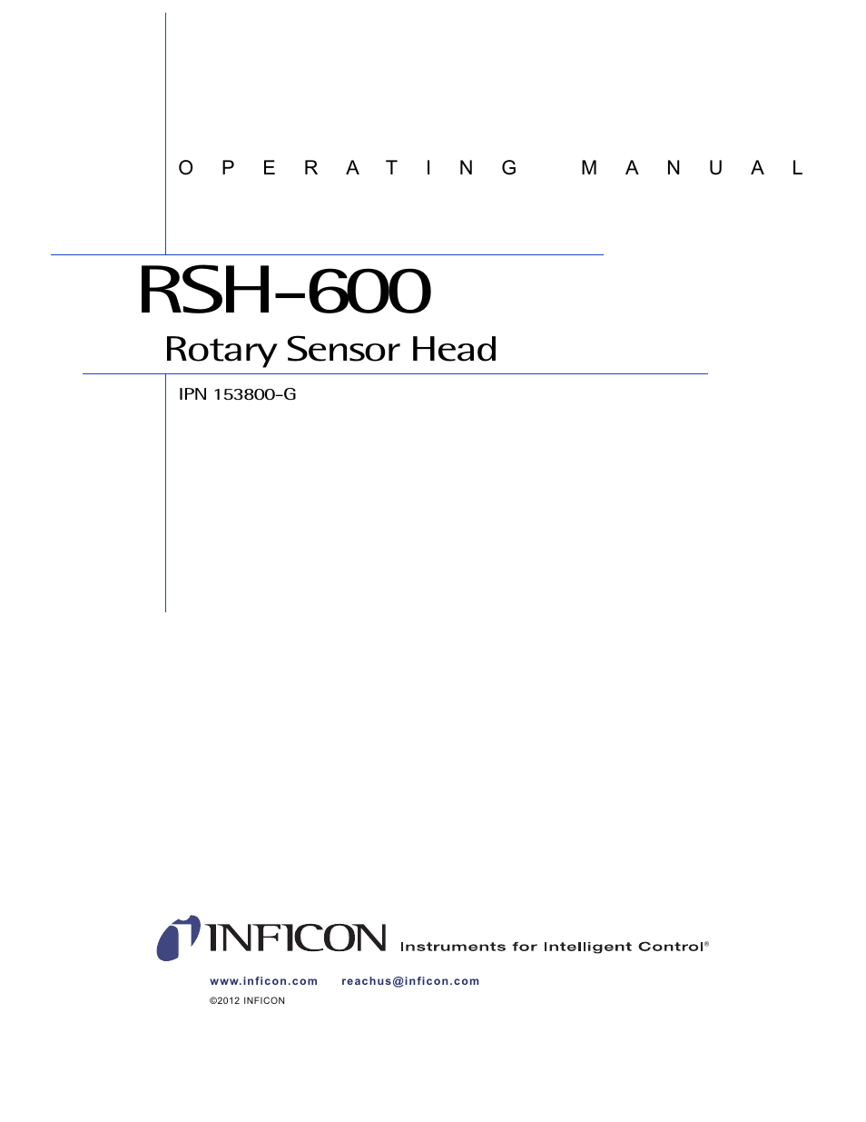 Rsh-600, Rotary sensor head | INFICON RSH-600 Rotary Sensor User Manual | Page 3 / 34