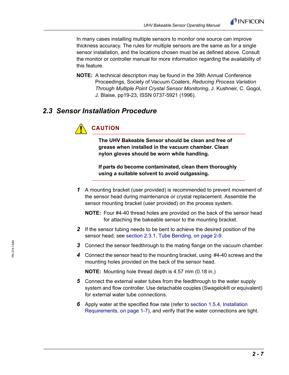 3 sensor installation procedure, Alled (see | INFICON UHV Bakeable Sensor User Manual | Page 27 / 50