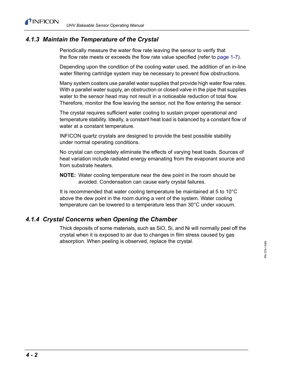 3 maintain the temperature of the crystal, 4 crystal concerns when opening the chamber | INFICON UHV Bakeable Sensor User Manual | Page 36 / 50
