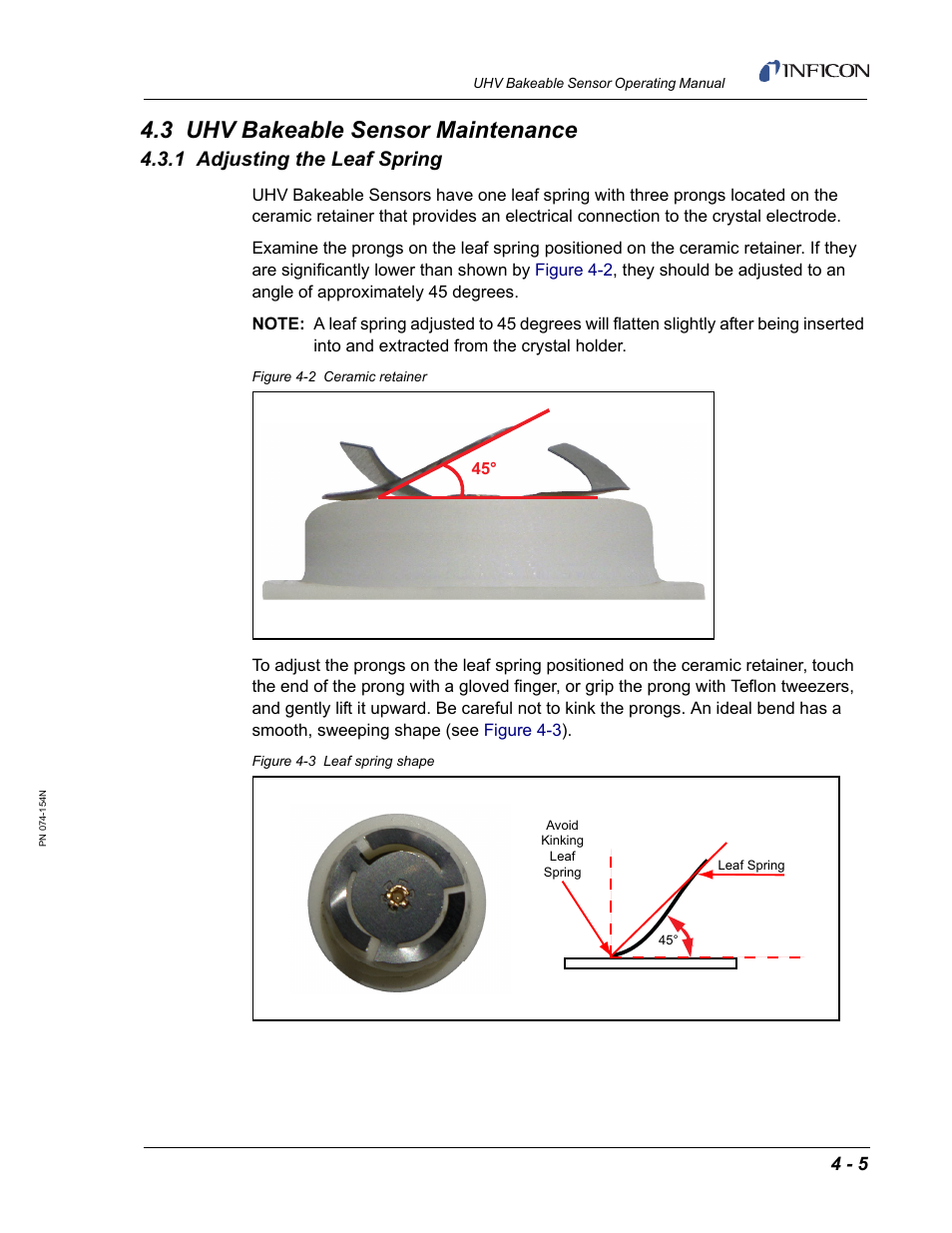 3 uhv bakeable sensor maintenance, 1 adjusting the leaf spring | INFICON UHV Bakeable Sensor User Manual | Page 39 / 50