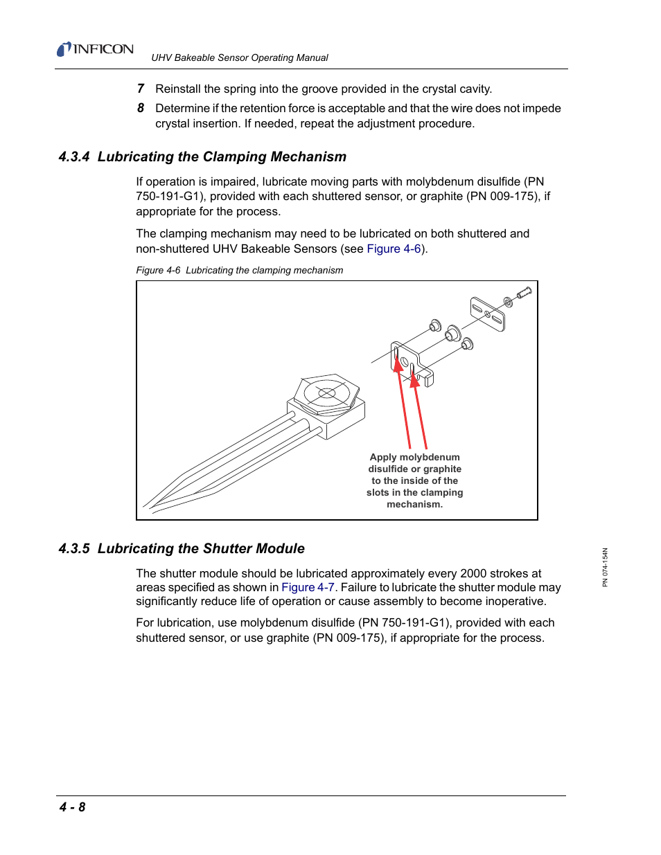 4 lubricating the clamping mechanism, 5 lubricating the shutter module | INFICON UHV Bakeable Sensor User Manual | Page 42 / 50