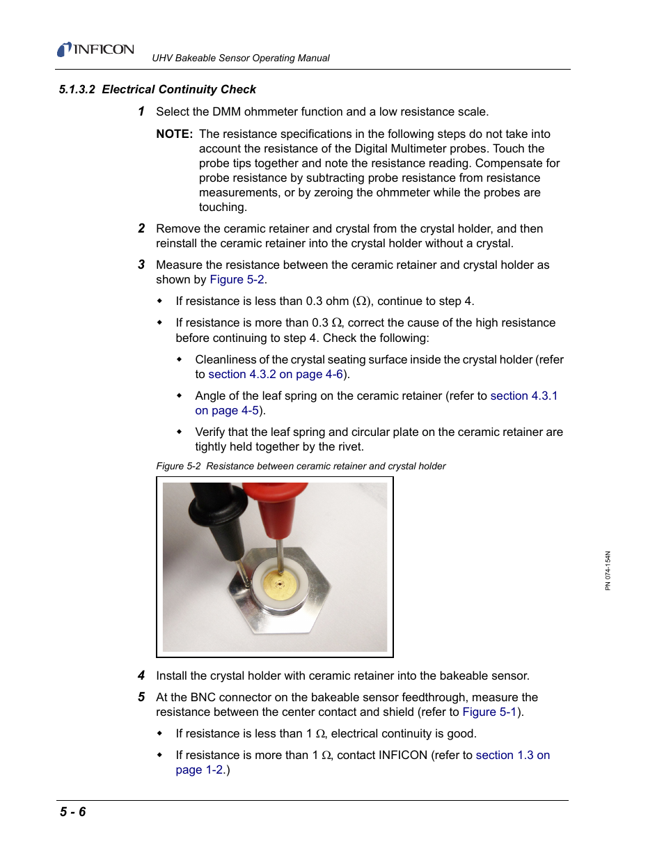 2 electrical continuity check, Section | INFICON UHV Bakeable Sensor User Manual | Page 50 / 50