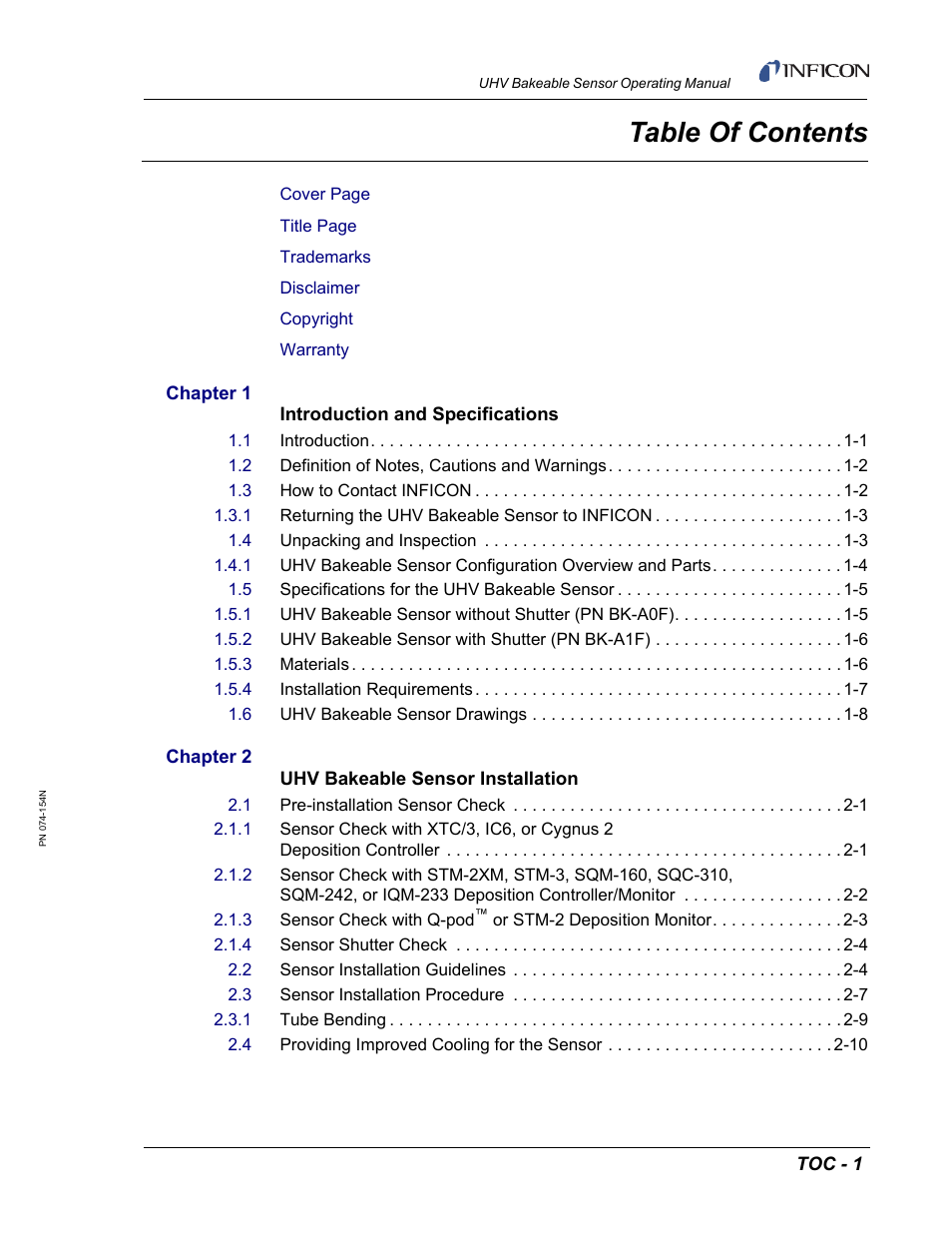 INFICON UHV Bakeable Sensor User Manual | Page 7 / 50