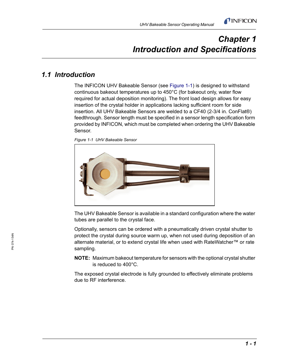 Chapter 1 introduction and specifications, 1 introduction, Chapter 1 | INFICON UHV Bakeable Sensor User Manual | Page 9 / 50