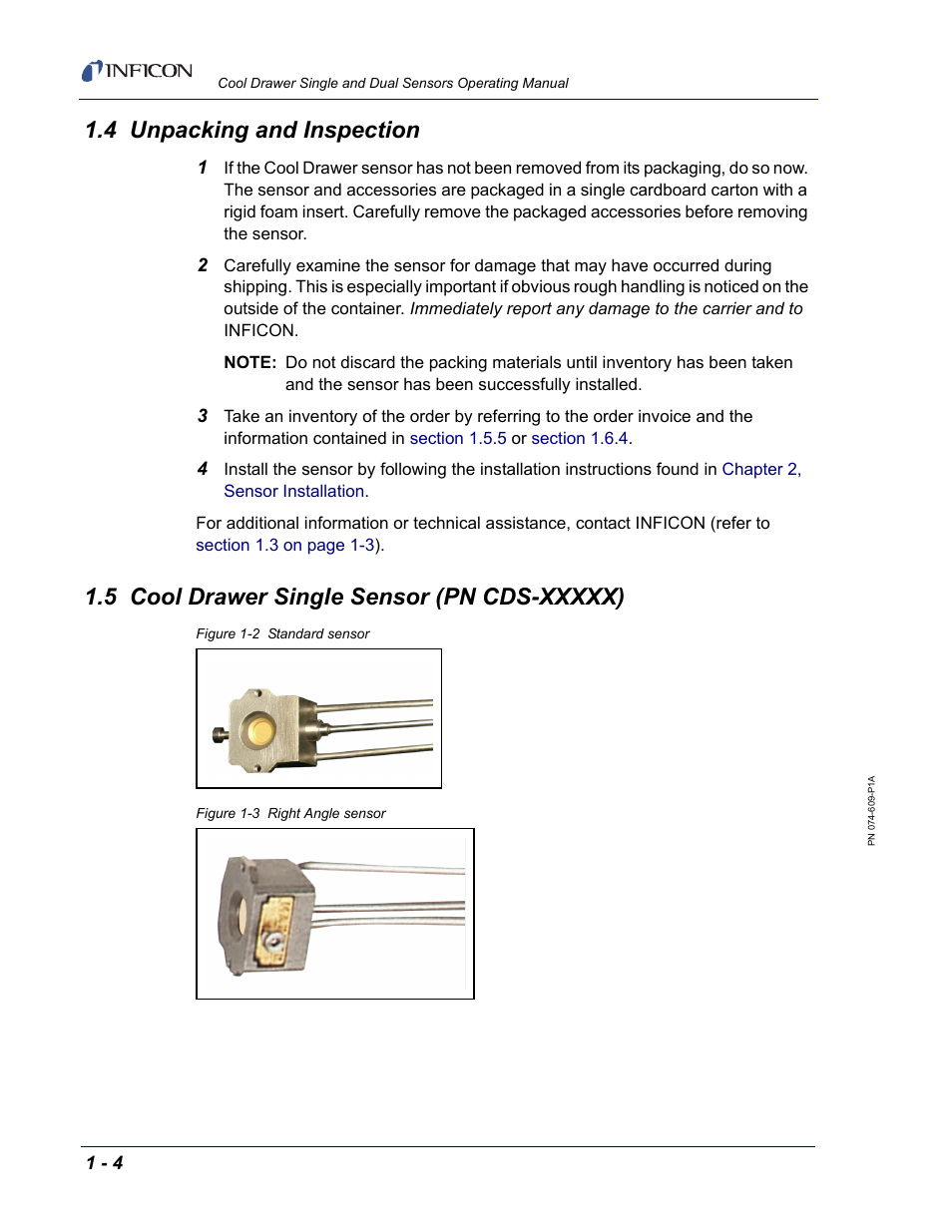 4 unpacking and inspection, 5 cool drawer single sensor (pn cds-xxxxx) | INFICON Cool Drawer Single Sensor User Manual | Page 14 / 52