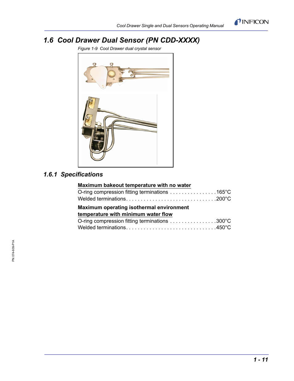 6 cool drawer dual sensor (pn cdd-xxxx), 1 specifications | INFICON Cool Drawer Single Sensor User Manual | Page 21 / 52