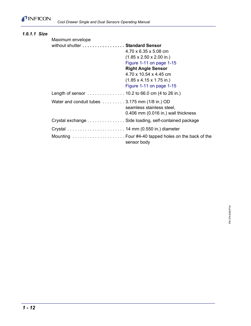 1 size | INFICON Cool Drawer Single Sensor User Manual | Page 22 / 52