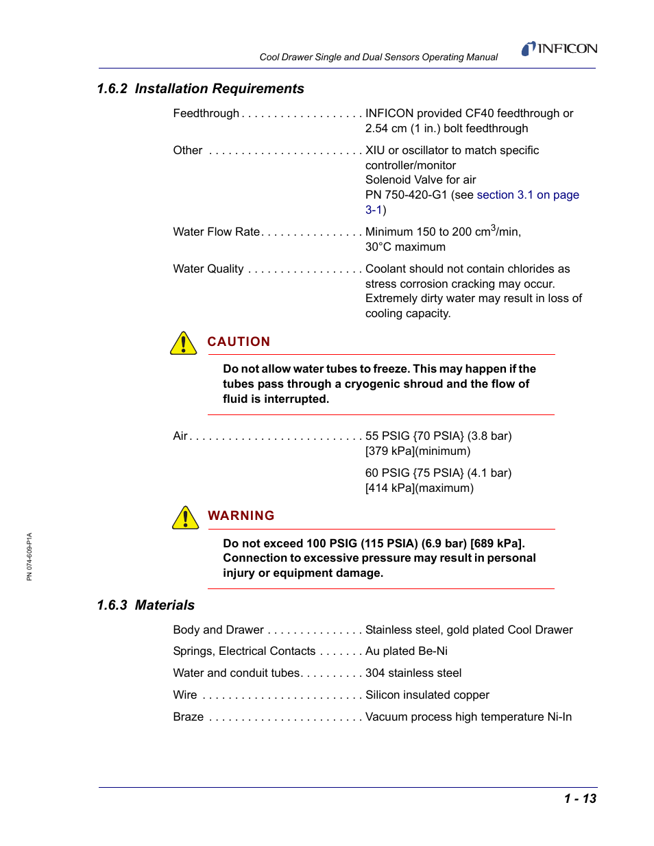2 installation requirements, 3 materials | INFICON Cool Drawer Single Sensor User Manual | Page 23 / 52