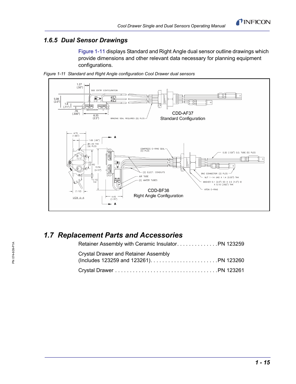 5 dual sensor drawings, 7 replacement parts and accessories | INFICON Cool Drawer Single Sensor User Manual | Page 25 / 52