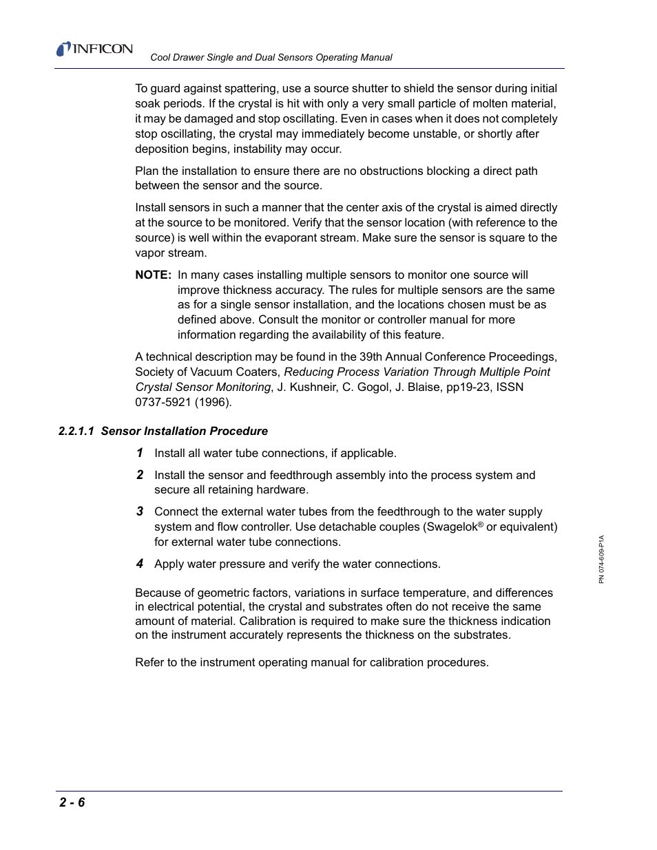 1 sensor installation procedure | INFICON Cool Drawer Single Sensor User Manual | Page 32 / 52