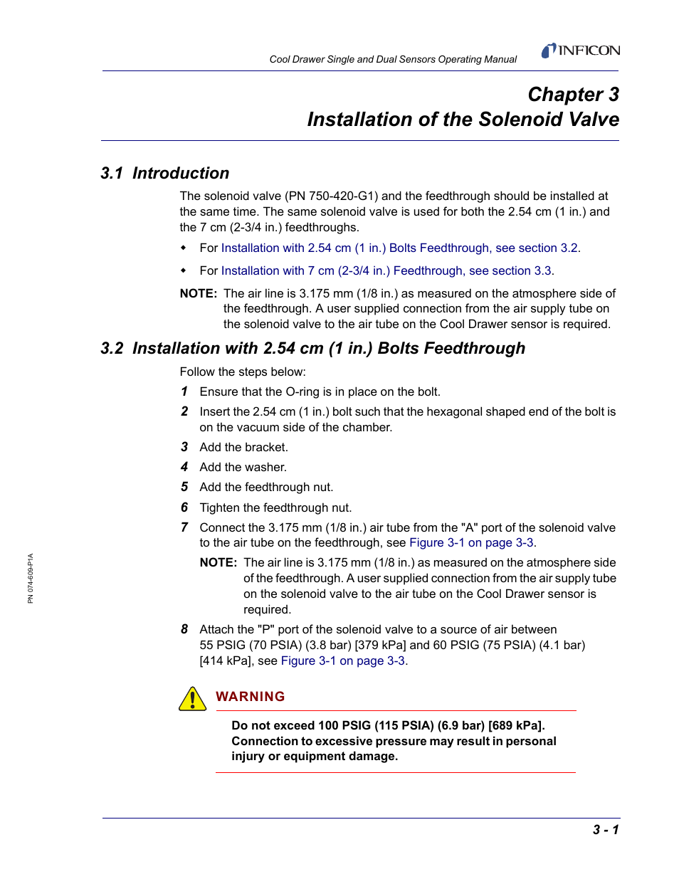 Chapter 3 installation of the solenoid valve, 1 introduction, Chapter 3 | INFICON Cool Drawer Single Sensor User Manual | Page 37 / 52