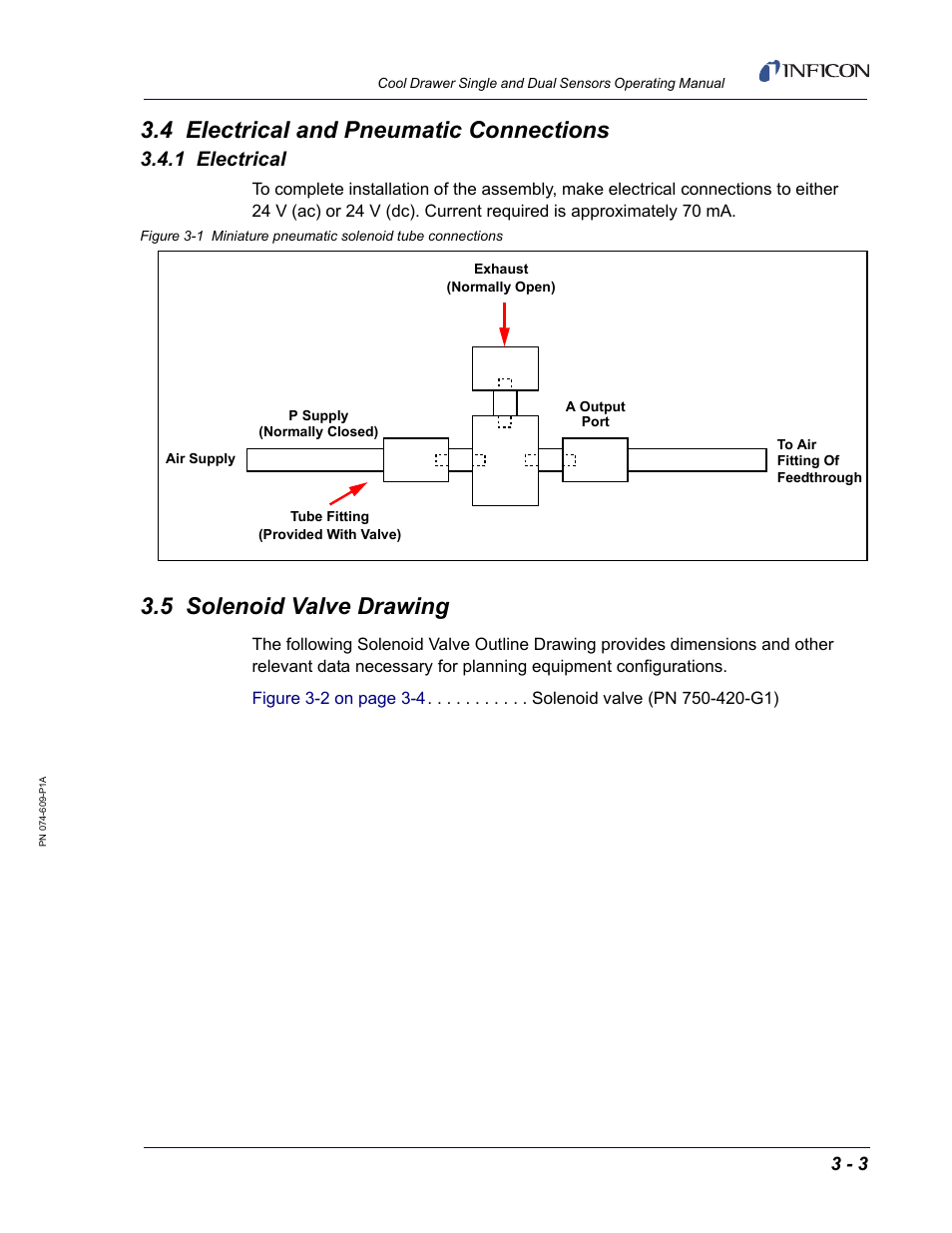 4 electrical and pneumatic connections, 1 electrical, 5 solenoid valve drawing | Figure 3-1 | INFICON Cool Drawer Single Sensor User Manual | Page 39 / 52