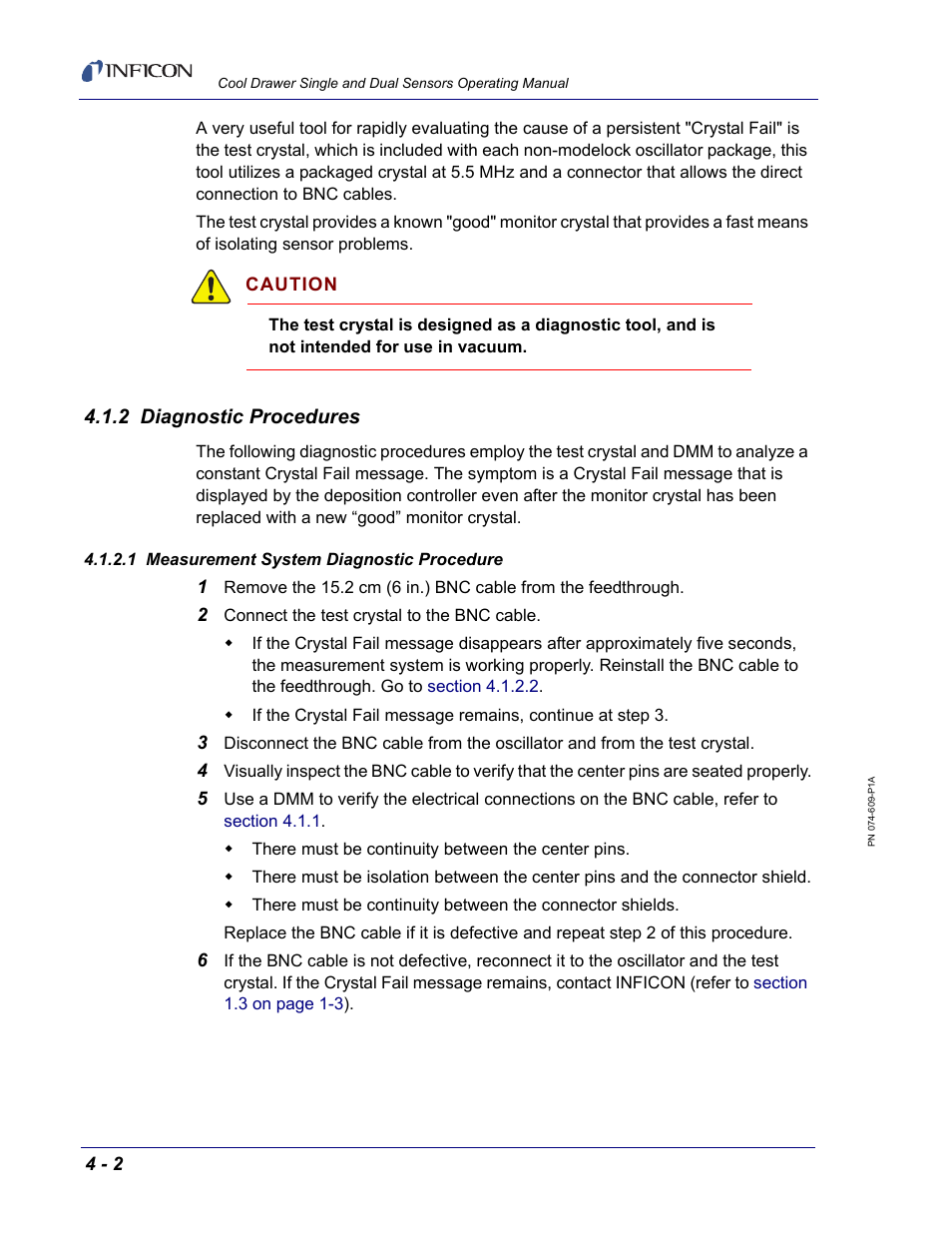 2 diagnostic procedures, 1 measurement system diagnostic procedure | INFICON Cool Drawer Single Sensor User Manual | Page 42 / 52