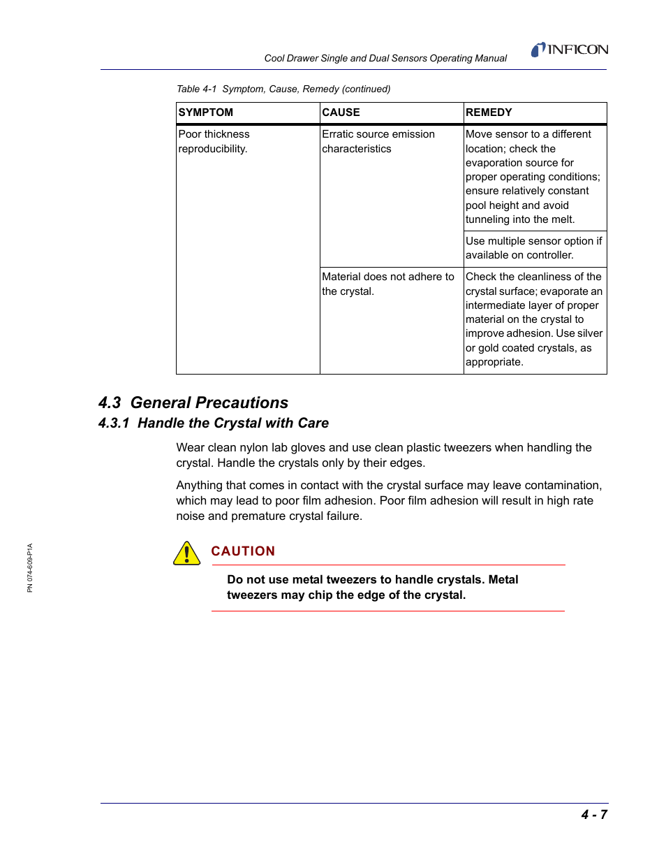 3 general precautions, 1 handle the crystal with care, Caution | INFICON Cool Drawer Single Sensor User Manual | Page 47 / 52