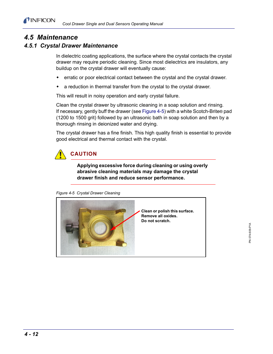 5 maintenance, 1 crystal drawer maintenance, Section 4.5 on | Figure 4-5 on | INFICON Cool Drawer Single Sensor User Manual | Page 52 / 52