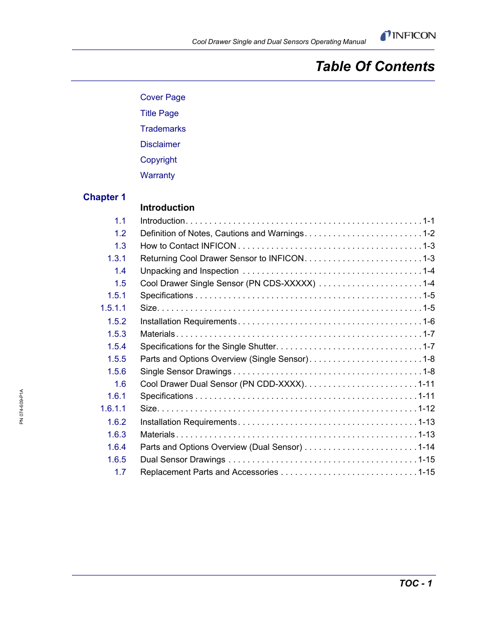 INFICON Cool Drawer Single Sensor User Manual | Page 7 / 52